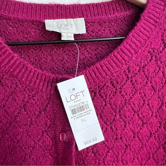 New LOFT Pointelle Fine Knit Long Sleeve Henley Pullover Sweater XL Feminine - Picture 4 of 12